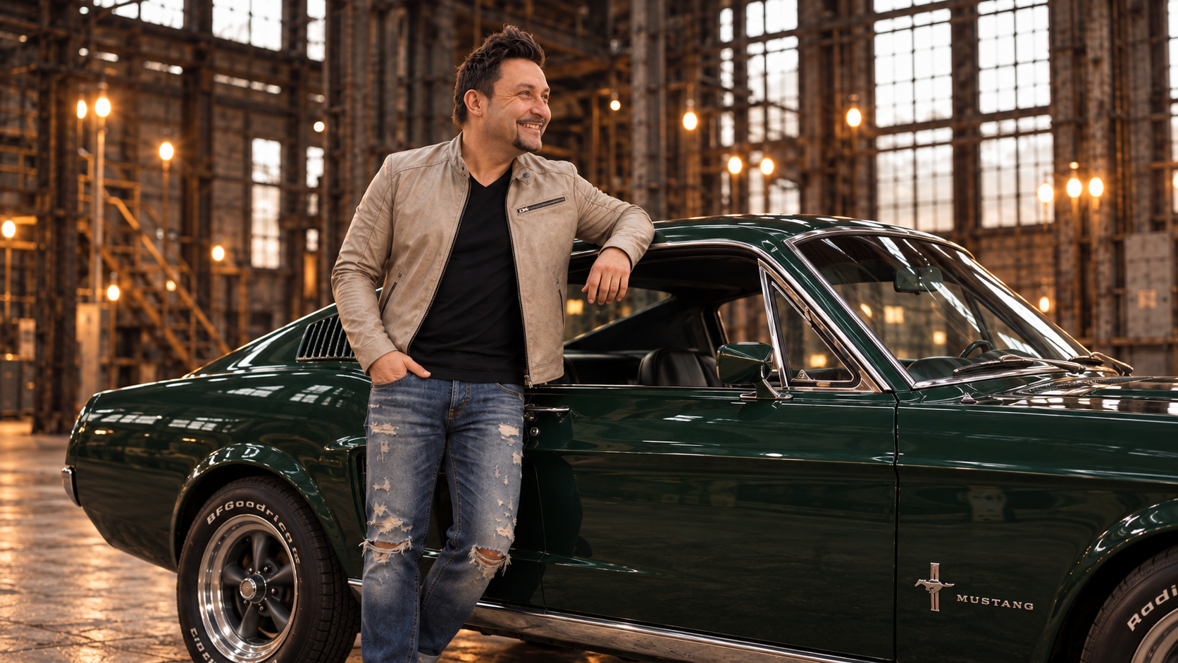 Denny Schönemann am grünen Mustang zur Single I Don't Miss You